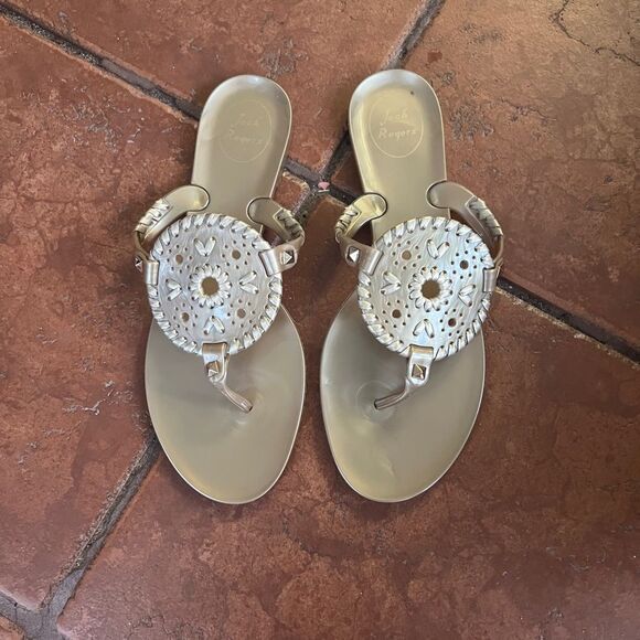 Jack Rogers Metallic Gold Sandals Rubber - Picture 1 of 4